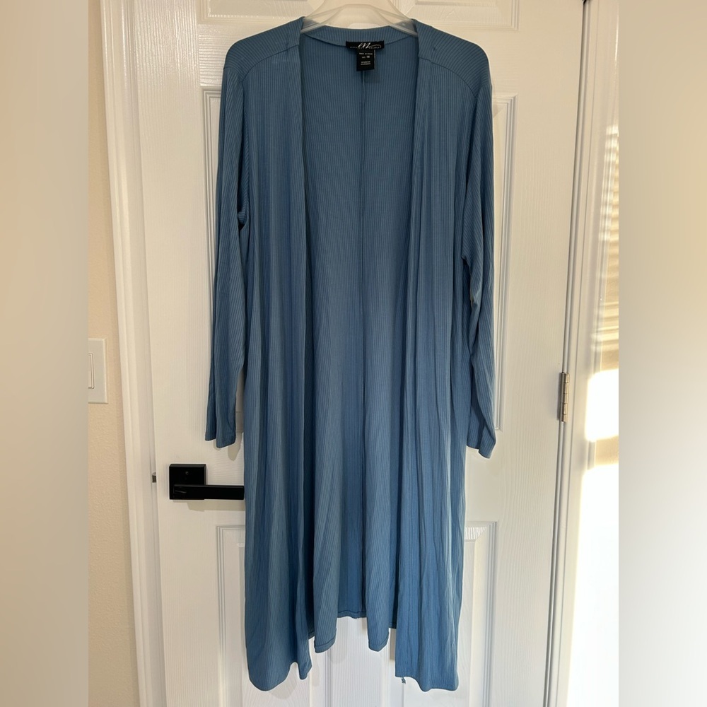 New midnight velvet dusty blue long ribbed cardigan duster 1X plus size